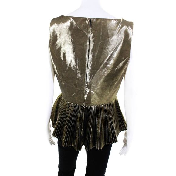 Kate Spade Saturday Womens Pleated V-Neck Sleeveless Blouse Top Gold Size 10 - Picture 3 of 6